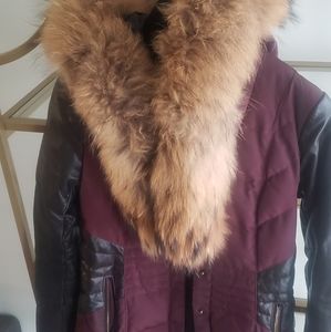 Fairly used winter coat with fox fur trim on hood